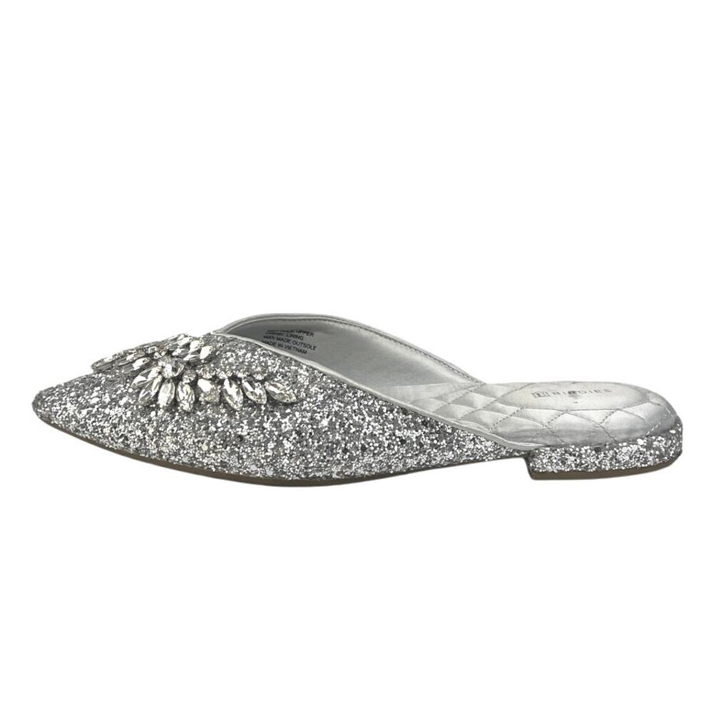 Birdies The Swan Silver Jeweled Rhinestone Sparkle Slip On Slide Sandals Size 9